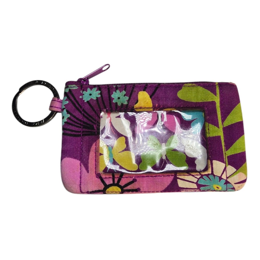 Vera Bradley Floral ID Case Card Holder‎ Keychain Small Coin Purse Wallet